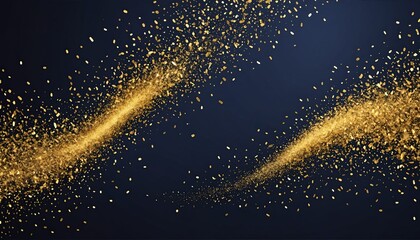 Wall Mural - Gold glittering confetti on dark blue background.