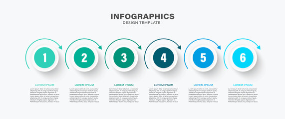 Wall Mural - 6 steps vector infographics design templates with numbers and text