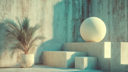 The 3D Render depicts a White, 3D Background made up of Square blocks, with Futuristic Tiles arranged to create a Semigloss wall