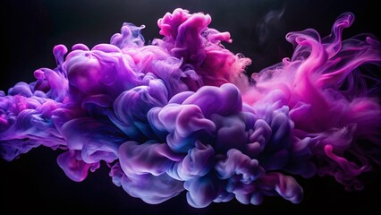 Wall Mural - Swirling Purple Ink Cloud, Abstract Night Photography, Deep Black Background, Artistic Design, Vivid Color