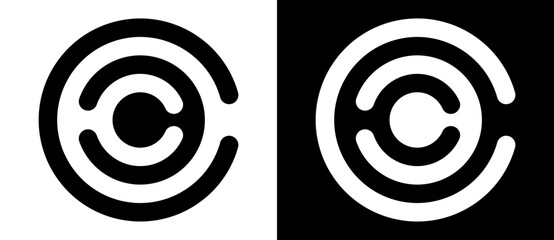 Fototapete - Abstract linked letter C and O like logo or icon. Spiral design element. Black shape on a white background and the same white shape on the black side.