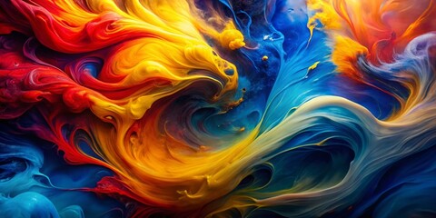 Wall Mural - Vibrant Abstract Swirl Painting: Blue, Yellow, Red Color Fusion