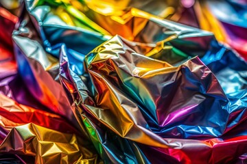 Canvas Print - crumpled iridescent foil texture with rainbow hues