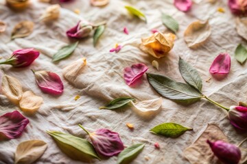 Wall Mural - flower petals and leaves on fabric with crumpled detail