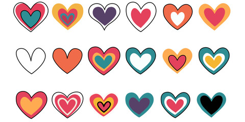 Leinwandbilder - Set of hearts, different variations. Stylish and colorful hearts.