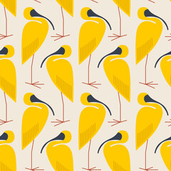 Aufkleber - Pattern with yellow storks. Vector avant-garde pattern with birds.