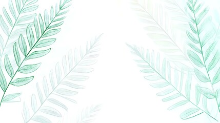 Naklejka na meble Delicate mint green watercolor palm leaves arranged in symmetrical pattern on white background, creating soft tropical botanical frame. Suitable for wedding stationery.