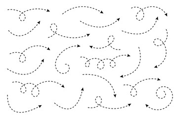 Wall Mural - Curved dotted arrow. Collection of curved hand drawn arrows. Zigzag arrow stripes design with dotted lines.