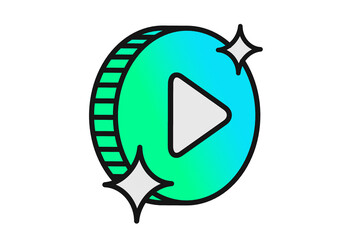 Wall Mural - Animated Coin Concept: Illustrative rendition of a sparkling coin with a play button, encapsulating digital media and financial concepts.