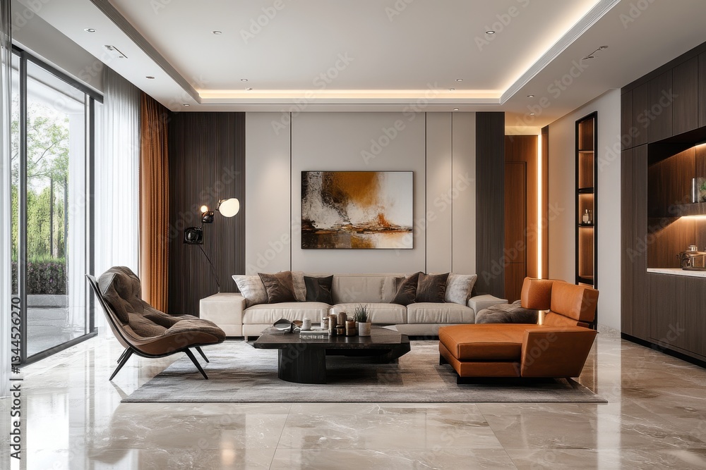 Frame mockup with ISO A paper size on living room wall in modern ...