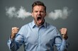 © Maryna - Furious business man yells in tantrum, steam comes out of ears. Angry crazy office manager loses control venting negative emotions. Isolated on grey background. Bad tempered irritated guy shouts,