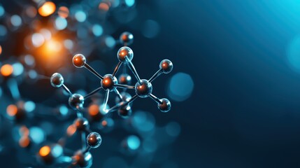 a close-up view of a molecular structure, showcasing interconnected atoms with glowing highlights ag
