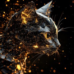 Wall Mural - abstract depiction of a cat with luminous golden highlights