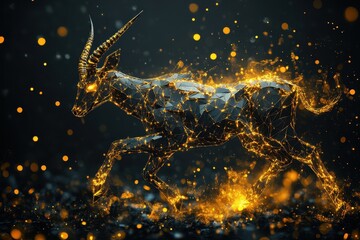 Wall Mural - a running polygonal creature glows brightly with digital energy