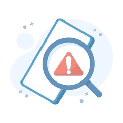 mobile search error concept. smartphone screen with magnifying glass and exclamation mark symbol, in