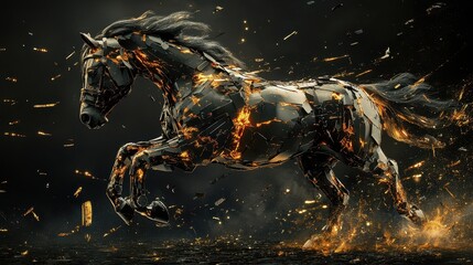 Wall Mural - a dynamic image showing a cyber horse galloping in darkness