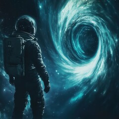 Wall Mural - astronaut contemplates space facing a swirling celestial cosmic vortex