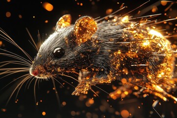 Wall Mural - an illuminated golden mouse with sparks emanating from its fur