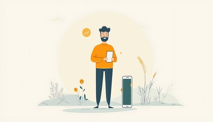 Man Using Tablet Outdoors for Nature Background.