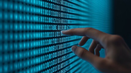 digital interaction with binary code display virtual environment technology concept futuristic viewp