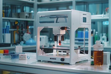 Fototapete - Innovative 3D printing technology in a laboratory showcasing prototypes and design capabilities Generative AI