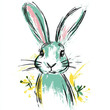 © Inna - Single drawing of a easter rabbit with pink, yellow and mint accent. Minimalist style, elegant and clean composition, modern art.