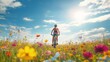 © CLOVER BACKGROUND - Person Riding Bike in Blooming Field Under Bright Summer Sky