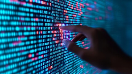 digital interaction with binary code data visualization virtual environment technology concept close