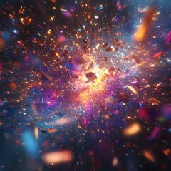 Wall Mural - a colorful explosion of bright particles in dark space