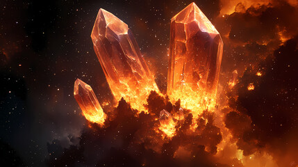 Wall Mural - burning crystals floating in space. lava crystal. illustration