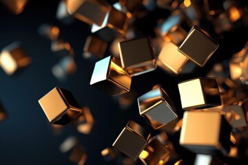 Wall Mural - floating golden cubes appear to be reflecting surrounding ambient light