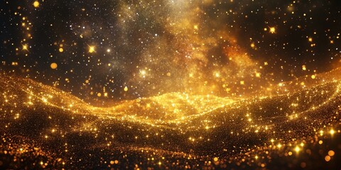 Wall Mural - sparkling golden cosmic landscape with shimmering stars and ethereal light