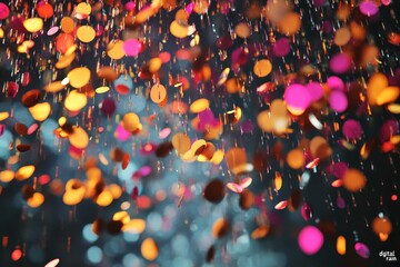 Wall Mural - falling circular confetti is scattered in a dark environment