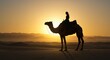 © Lokithi Stock - Woman riding camel desert sunset scenic vast landscape golden sand dunes adventure travel nomadic cultural experience