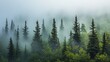 © Timeless Touch - Misty Forest Landscape with Green Pine Trees Surrounded by Fog and Soft Light in Nature Environment