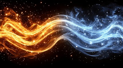 Wall Mural - a black background with blue and orange smoke and stars