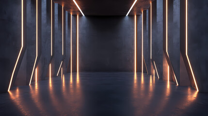 Wall Mural - octagonal tiles arranged to create a matte black wall, with a polished, futuristic background formed