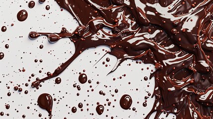 Poster - Rich dark chocolate droplets create a glossy display on a cream background for a deliciously indulgent experience Generative AI