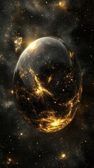 Wall Mural - a glowing golden sphere is amidst the dark starry cosmos