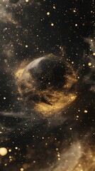Wall Mural - a cosmic scene showing a planet surrounded by gold particles