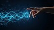 © Qbertstudio - Futuristic human hand reaching towards blue glowing data wave in digital art Represents innovation, connectivity, technological advancement