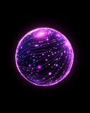 Glowing purple sphere with intricate light patterns on a black background