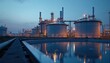 © Maryna - Modern plant for wastewater treatment at chemical factory at dusk. Water purification reservoirs, storage tanks. Water recycling, environmental conservation concept. Sewage treatment of industrial