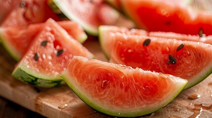 Aufkleber - Fresh watermelon slices on a wooden cutting board with summer vibes and natural lighting Generative AI