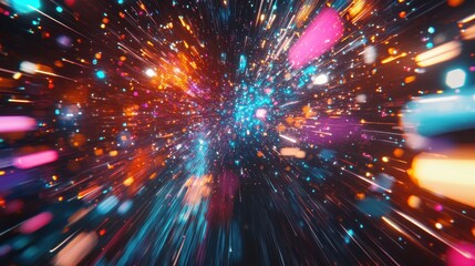Wall Mural - abstract depiction of colorful lights bursting through dark space