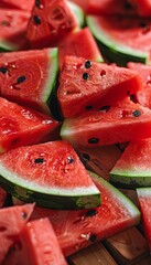 Aufkleber - Juicy watermelon slices on a wooden cutting board showcasing summer freshness and vibrant colors Generative AI