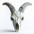 © Angelina - A close-up view of a Ram skull sculpture set against a gray background, created as a 3D rendering for design print