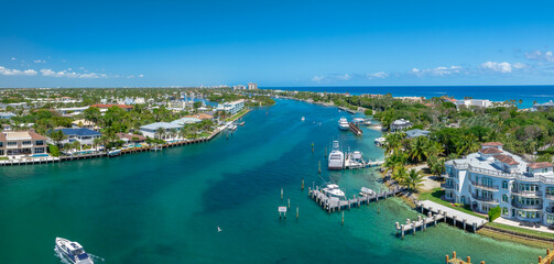 Wall Mural - panoramic drone view of Hillsboro Beach, Florida with ocean and city