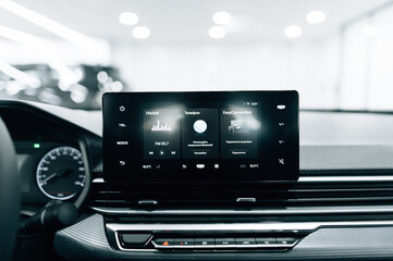 multimedia screen in an expensive new car