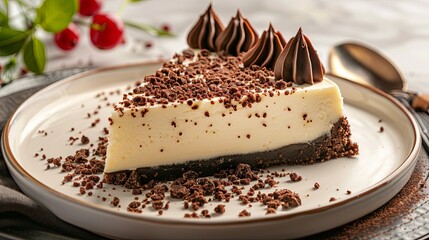 Aufkleber - Delicious cheesecake slice topped with rich chocolate crumbs in a stunning display of dessert artistry Generative AI